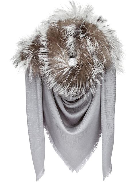 black and grey fendi scarf|Fendi scarf with fur trim.